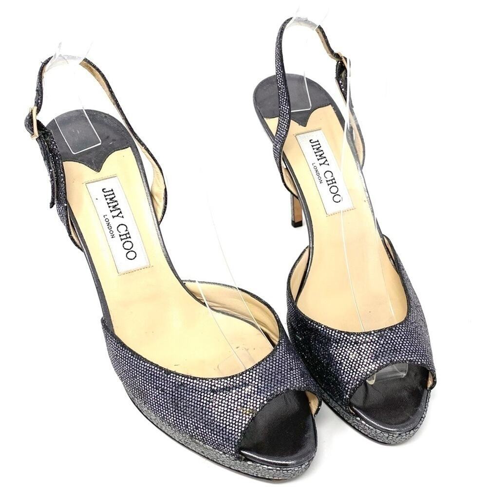 Jimmy Choo silver metallic degradé sparkle slingback platform heels in EU 39.5